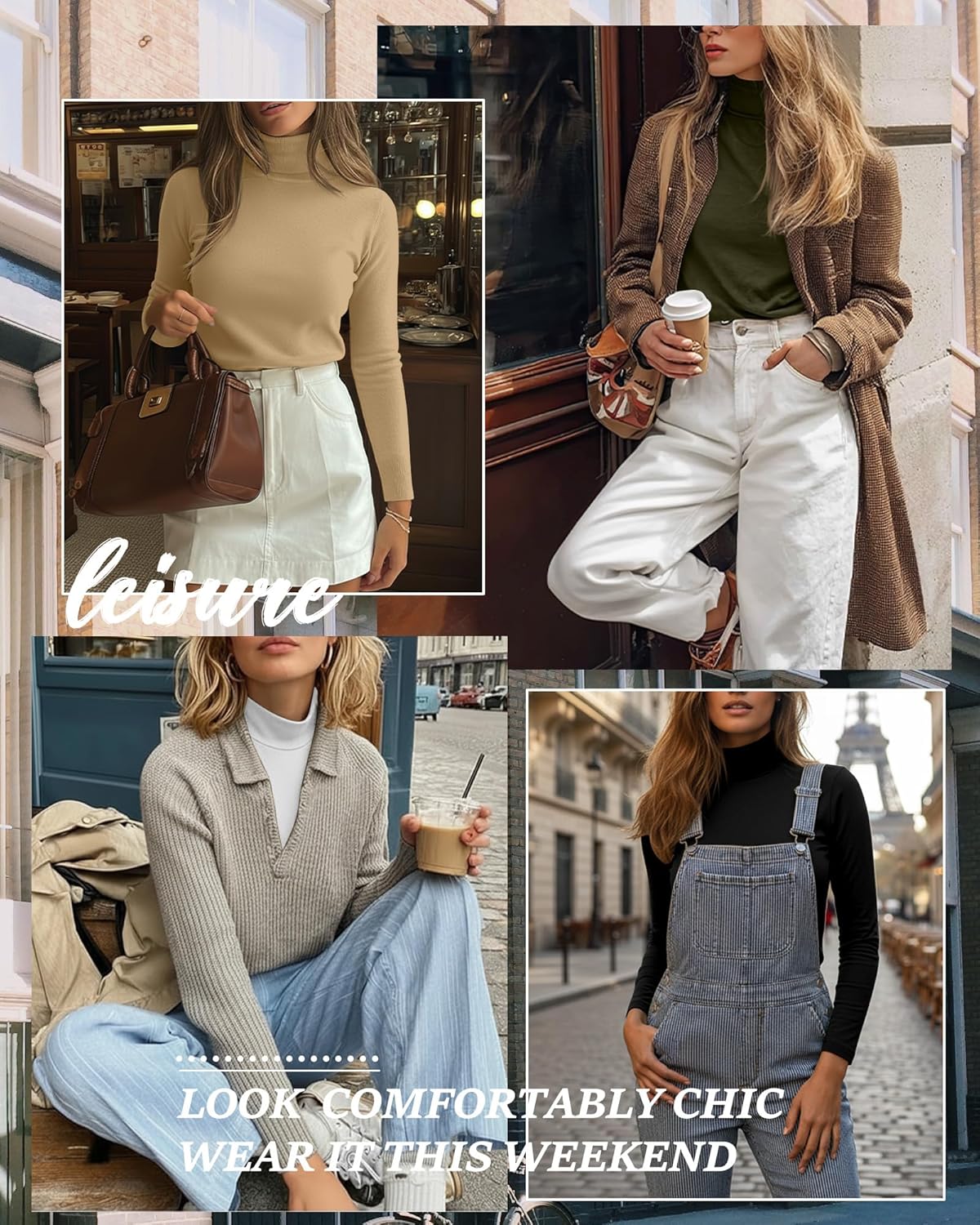 4 Pack Women's Turtleneck Cotton Long Sleeve Tops Casual Loose Fit Shirts Basic Tunic Trendy Undershirt Tee - Image 3