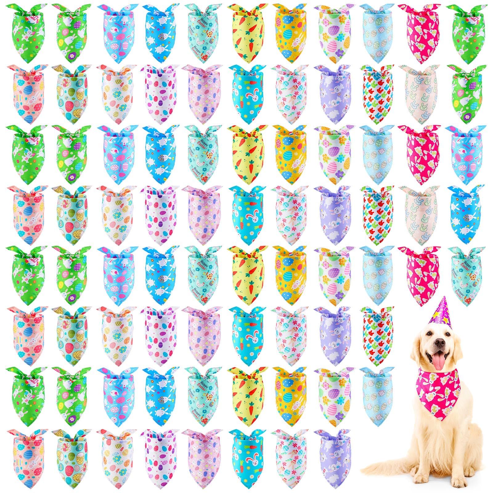 Oster-Hundehalstücher, Ostereier und Hase, Karotte, Hundeschal für Jungen und Mädchen, Urlaubstücher für Hunde, Frühlingsdreieck-Lätzchen, Haustier-Schal, Halstücher für kleine, große