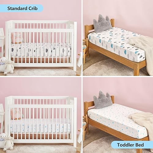 Miniatura 8 de TILLYOU Sábanas para cuna de bebé para niños y niñas, sábanas súper suaves para cama de niño pequeño, paquete de 2 sábanas para colchón estándar de
