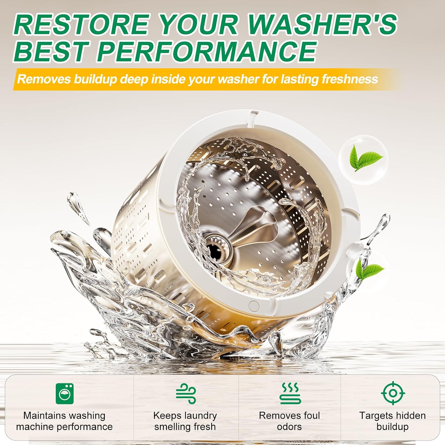 Washing Machine Cleaner Liquid, Powers Away Odor Causing Residue and Grime Deep Inside Pump, Valve and Hoses, 6 in 1 HE Washer Descaler (1 Pack)