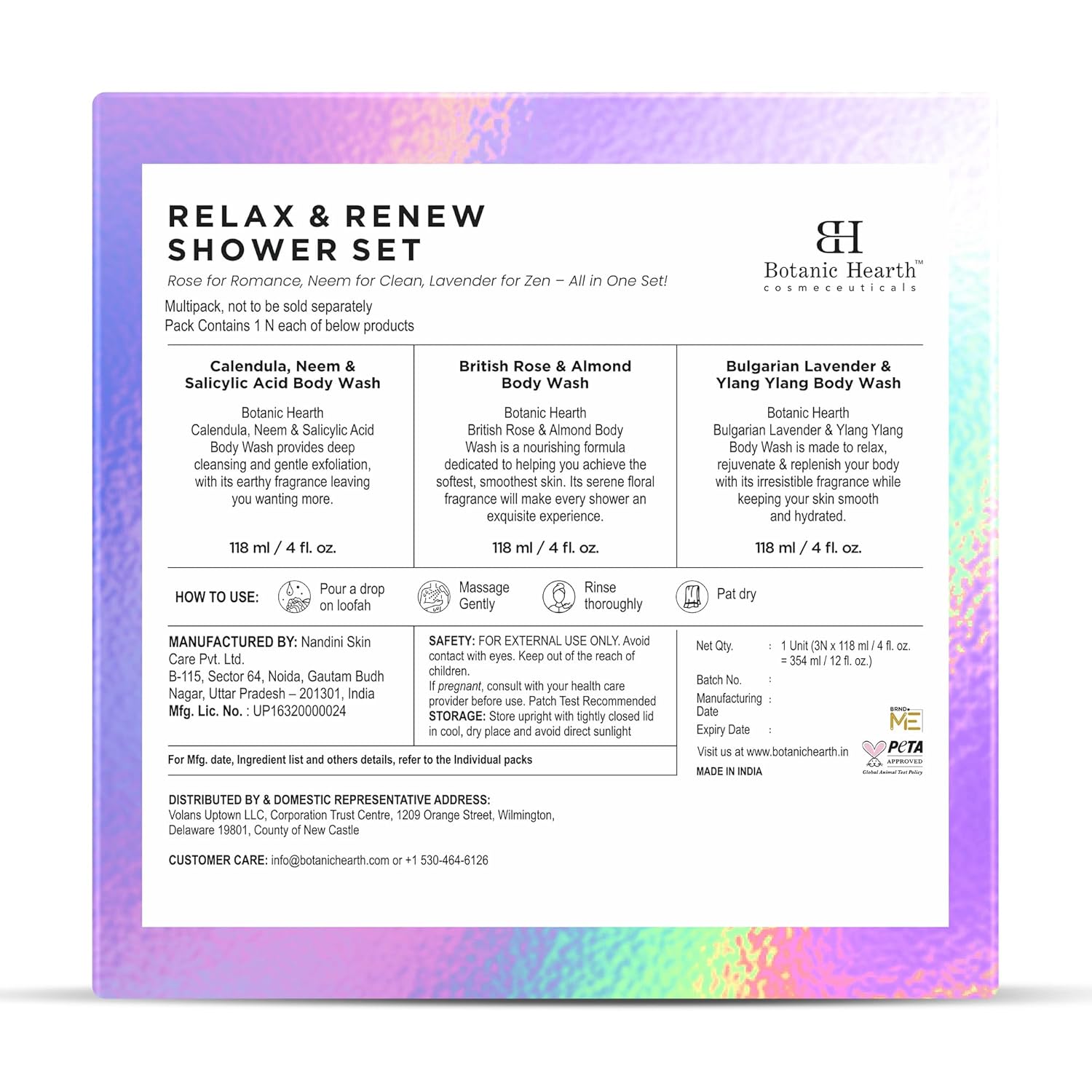 Botanic Hearth Relax & Renew Body Wash Set – British Rose, Lavender & Calendula Neem, Travel-Size 3-Pack, Gentle Cleansing Shower Gel – 4 fl oz Each - Image 3