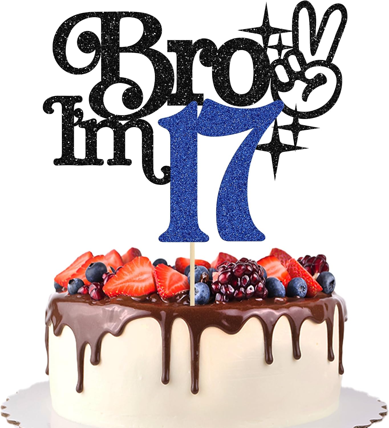 Amazon.com: Gyufise 1Pc Brother I'm 17 Cake Topper Glitter Happy 17th