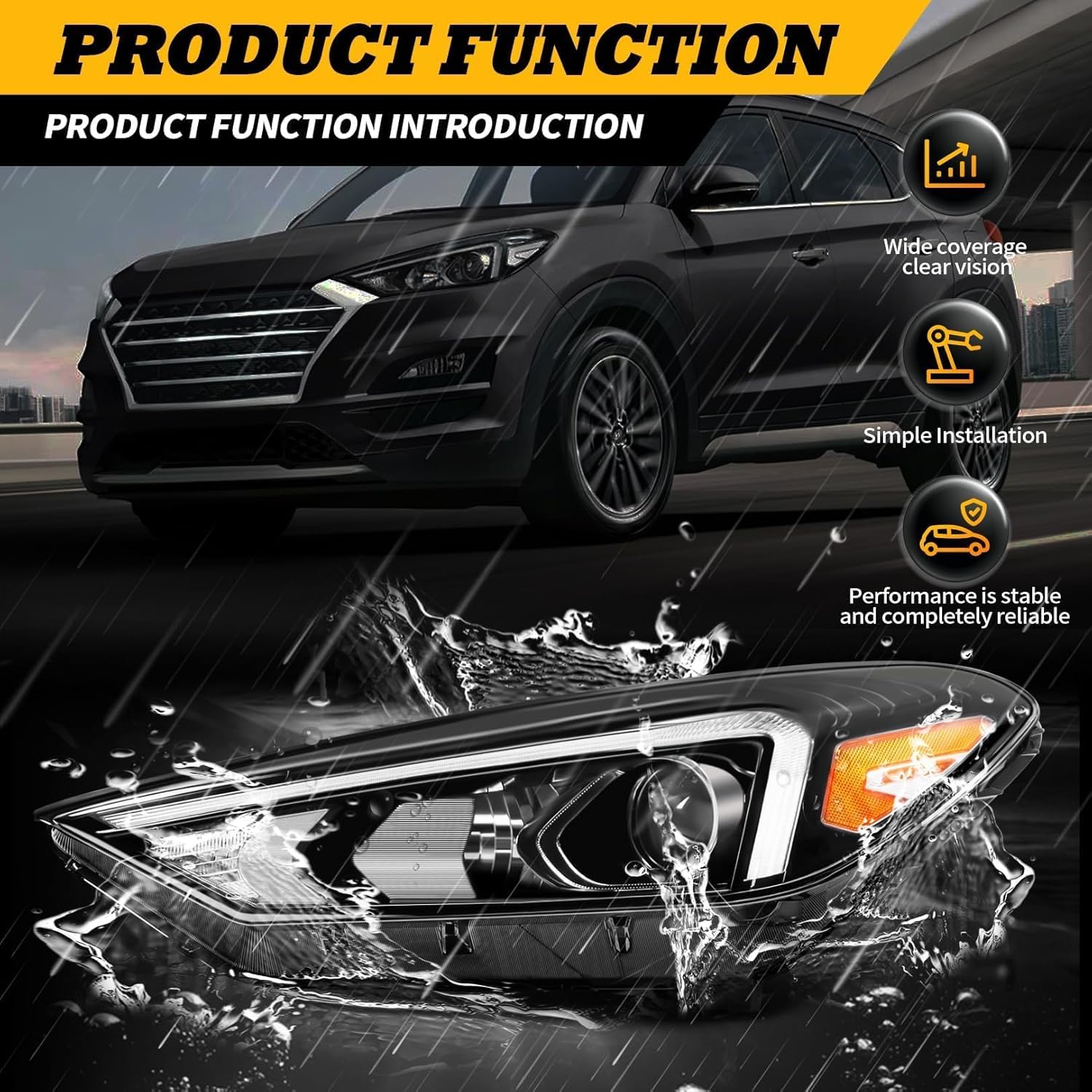 Driver Side Halogen Headlight Assembly W/DRL Comptible with Tucson SE SEL GLS Essential Limited Luxury Preferred Sport Ultimate Value Edition 2019-2021 Left Headlamp W/O AFS 92101D3650