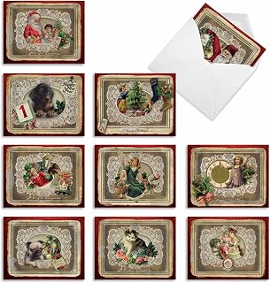 The Best Card Company Variety Pack of 10 Retro Christmas Greeting Cards with Envelopes, Humor Holiday Assortment for Men and Women (10 Designs, 1 Each) - Lacy Holidays M1760XS