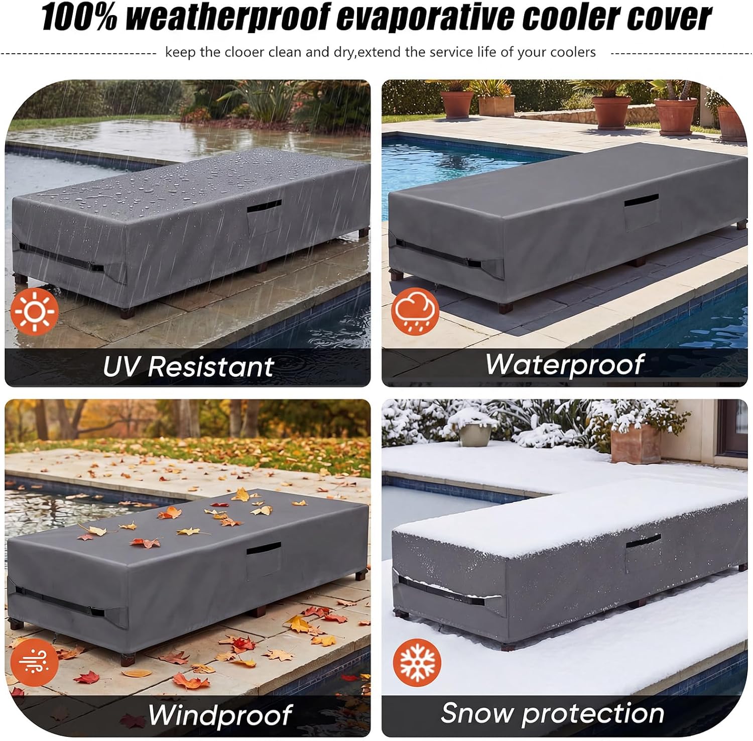 Chaise Lounge Cover 4 Pack,600D Heavy Duty Tear-Resistant Outdoor Lounge Chair Covers Waterproof UV Protection,All-Weather Protection Patio Chaise Lounge Covers,80" L x 28" W x 14" H,Grey