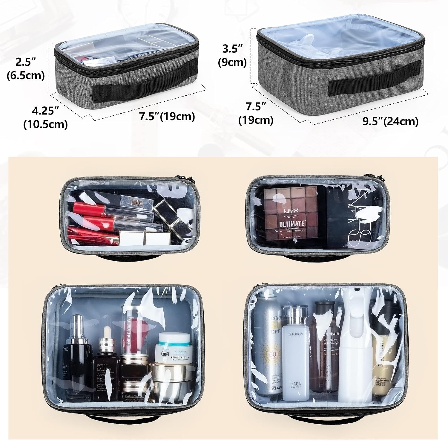 BAFASO Makeup Bag Cosmetic Bag with 4 Inner Removable Pouches, Multifunctional Travel Makeup Case (Patent Pending), Gray