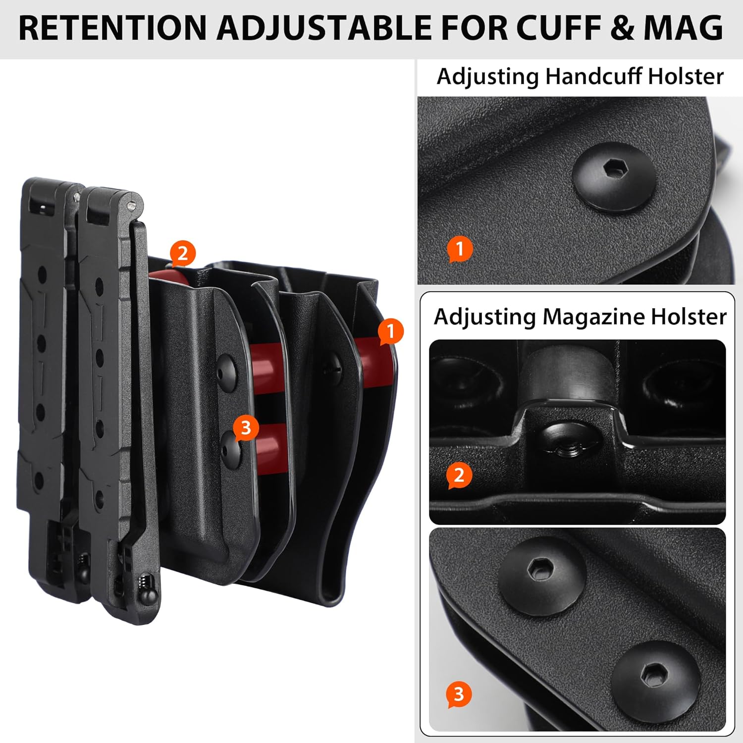 Cavebeear Kydex Hand Cuff/Mag Combo Pouch for 9mm/.40/.45 Single & Double - Stack Magazine and S&W Model 100/ASP Chained/Peerless Chained Handcuffs,Adjustable Retention,Fit 1.5 1.75 2.0 2.25 Belt.