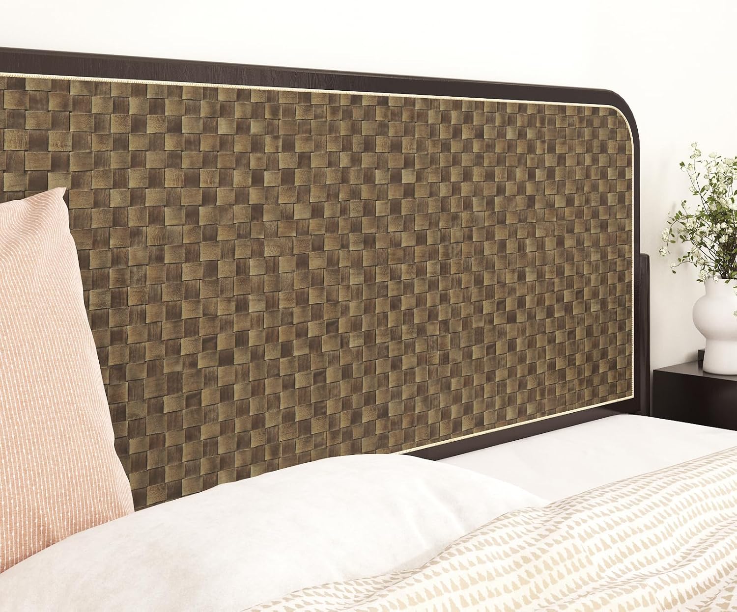 Dark Brown Weave Rattan Wallpaper Peel and Stick Faux Fabric Wallpaper Brown Rattan Contact Paper Self Adhesive Removable Contact Paper for Headboard Cabinets Bedroom Liner 15.7"×78.7"