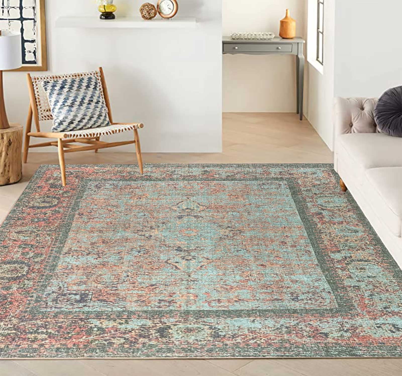 SAJAVAT HOME Cotton Printed Floor Rug | Soft and Durable Indoor Carpet for Living Room, Bedroom, Kitchen, and Home Decor | Green Multi Printed All-Season Area Rug | 4x6 Feet (48x72 Inches) | Pack of 1