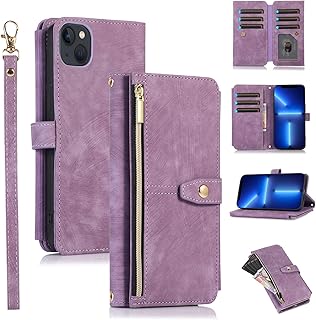 Furiet Compatible with iPhone 14 Plus 6.7 inch Wallet Case 9 Card Slots Retro Leather Flip Credit Card Holder Cell Phone Cover for i-Phone 14+ iPhone14Plus 5G i i14 + iPhone14 14Plus Women Men Purple