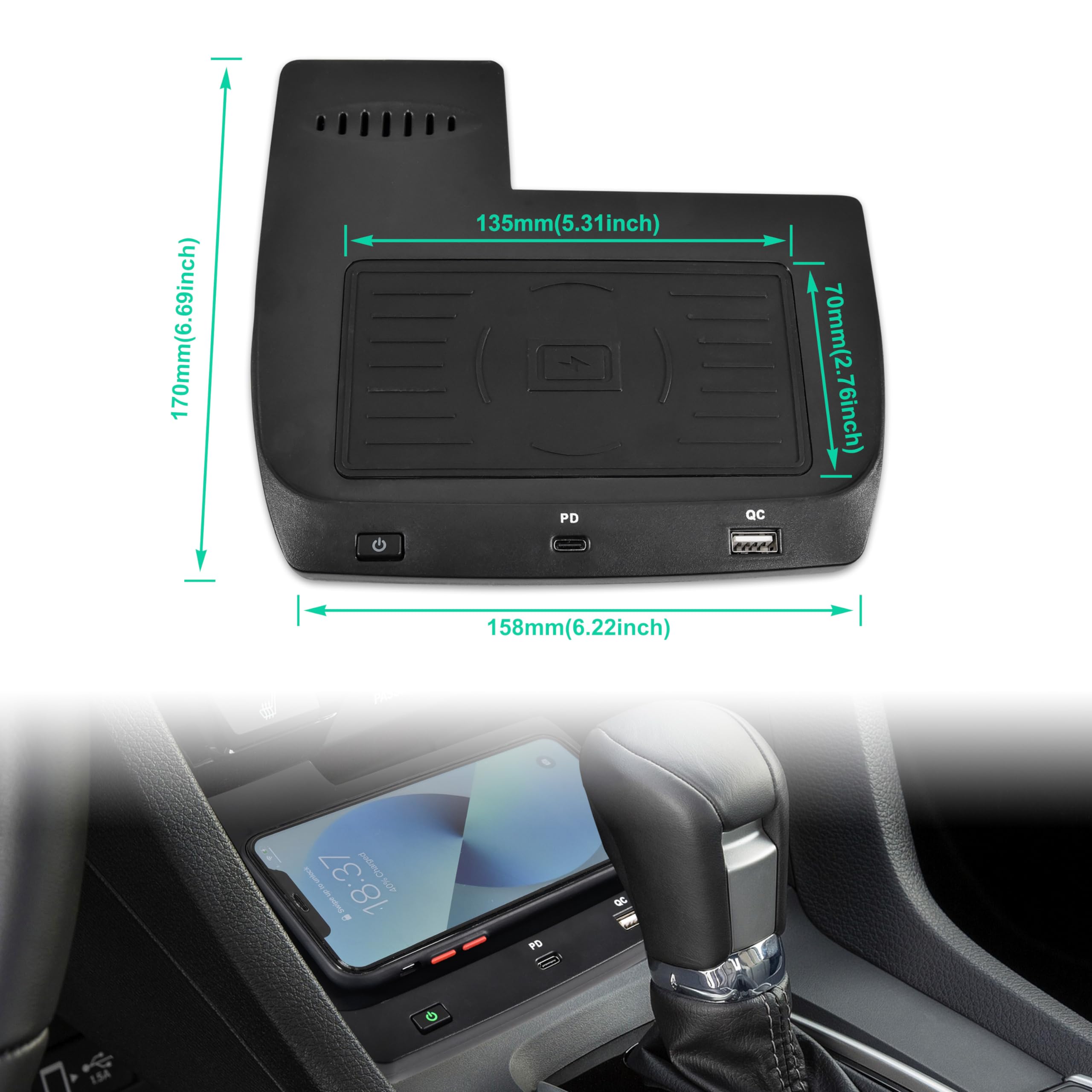 Cargador inalámbrico para coche consola central almohadilla de carga para Honda Civic 2016 2017 2018 2019 2020 2021 accesorios