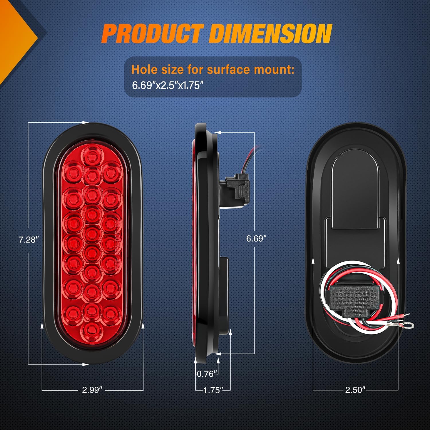 Nilight 6Inch Oval Trailer Tail Light 4PCS White Red 24LED Brake Turn Signal Reverse Lights w/Flush Mount Grommets Plugs IP67 Waterproof for 12V Truck ATV UTV Bus RV Camper 4Pcs Red/White 24Led Lights