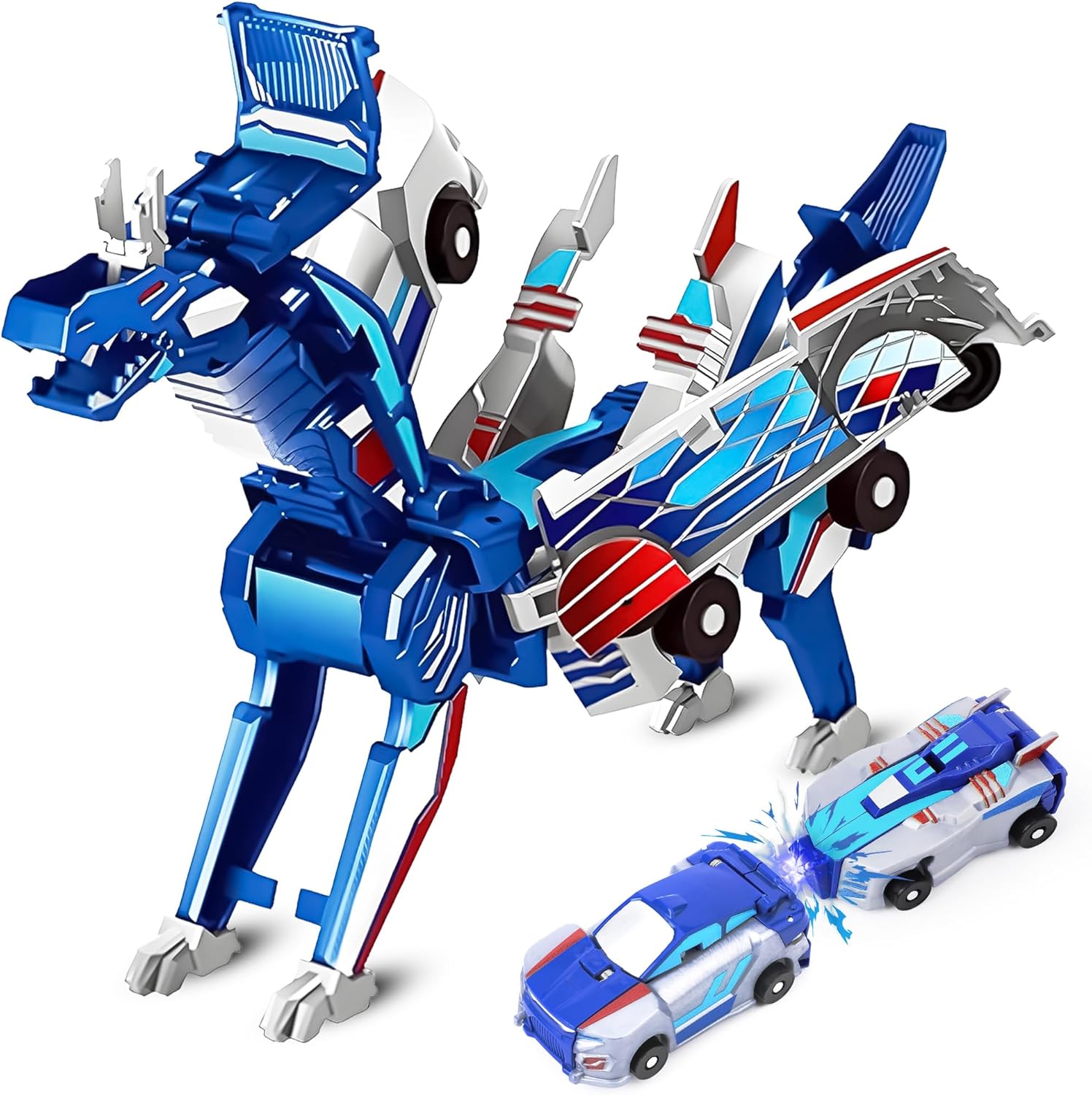 Collision Transforming Dinosaur Car Toy, 2 in 1 Magnetic Cars Transform into Dinosaurs, Gift for Boys & Girls Age 3-8 for Birthdays Christmas and Party Favors