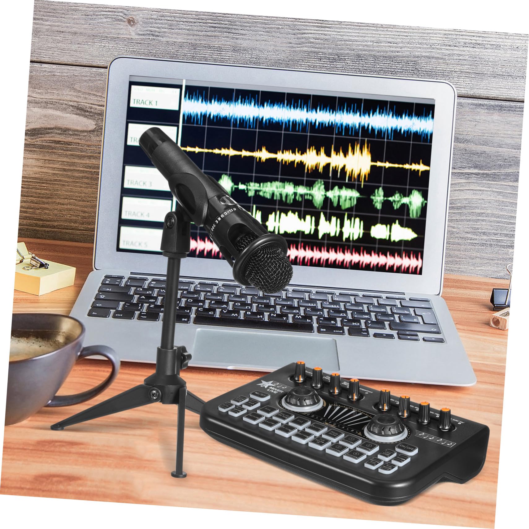 Abaodam Professionelles Podcast Mikrofon Satz mit Live Soundkarte und Voice Changer Metall und Kunststoff Echtzeit Audioüberwachung für Gaming und Dj Streaming