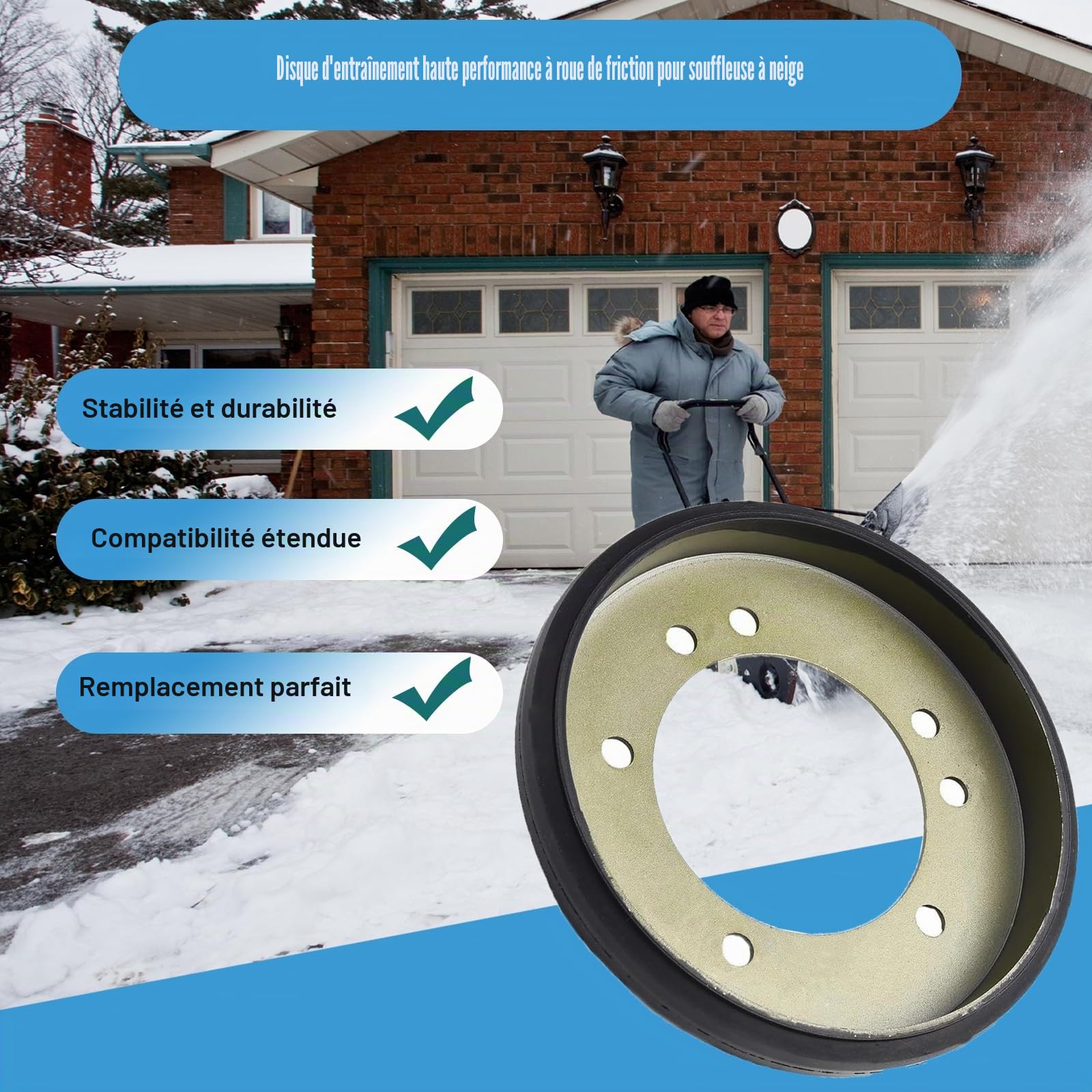Disque d'entraînement pour souffleuse à neige 04743700 compatible avec la souffleuse à neige Ariens 00170800, 00300300, 1720859, AM122115, 741316 - Également pour tondeuse à gazon Snapper et
