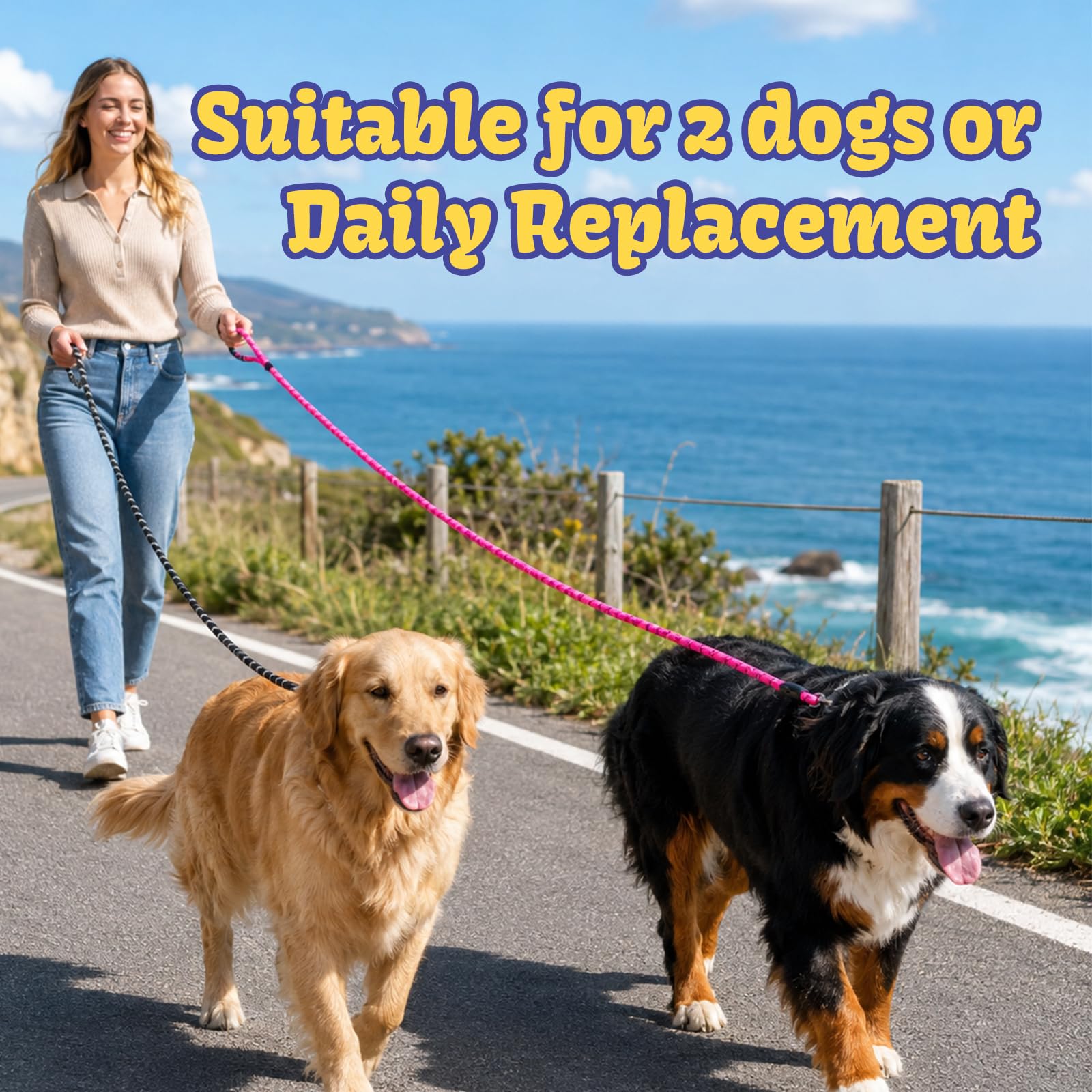 2 correas de entrenamiento para perros medianos y grandes, 20 pies de largo, color negro