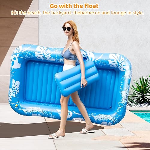 Miniatura 8 de Inflatable Tanning Pool Lounger Float with Sprinkler, 77" x 48" Pool Floats Adult with Pillow, 6 in 1 Suntan Tub Raft Floatie with Drink Holder