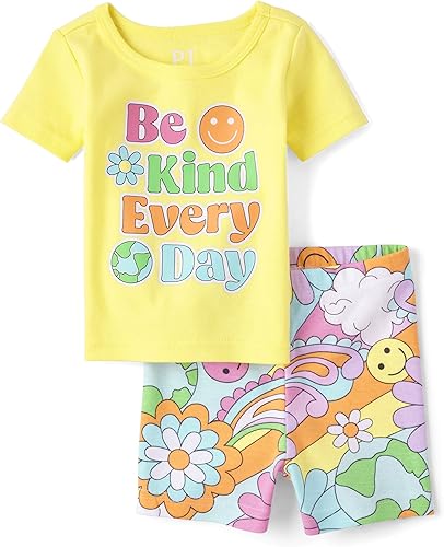 The Childrens Place Conjunto de pijama de 2 piezas de camiseta y pantalones cortos de manga para niña pequeña 100 algodón
