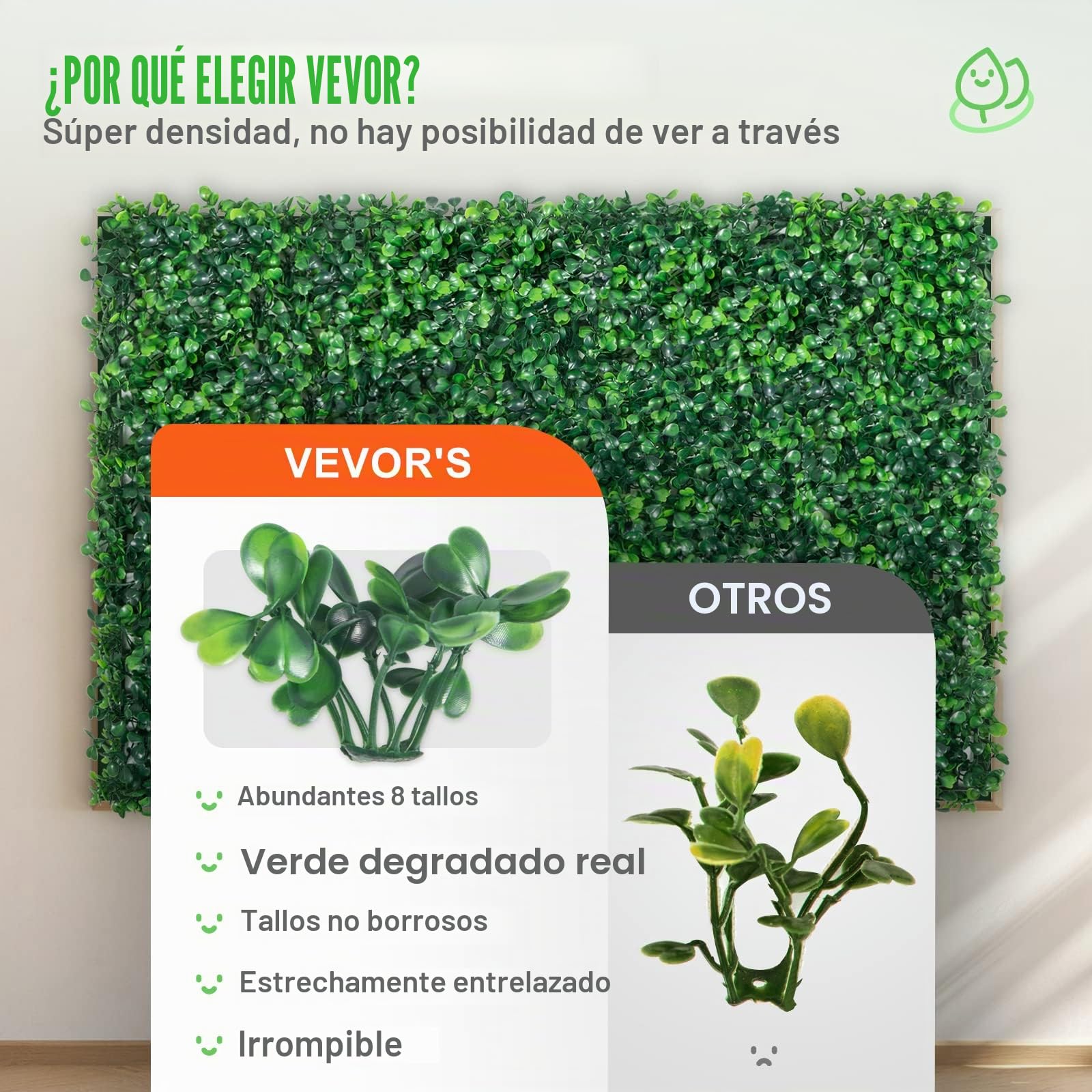 VEVOR Panel de boj artificial UV, paneles de pared de setos de boj, pared de fondo de césped artificial de 4 cm, pared de césped verde, seto falso para decoración, valla de privacidad en interiores,