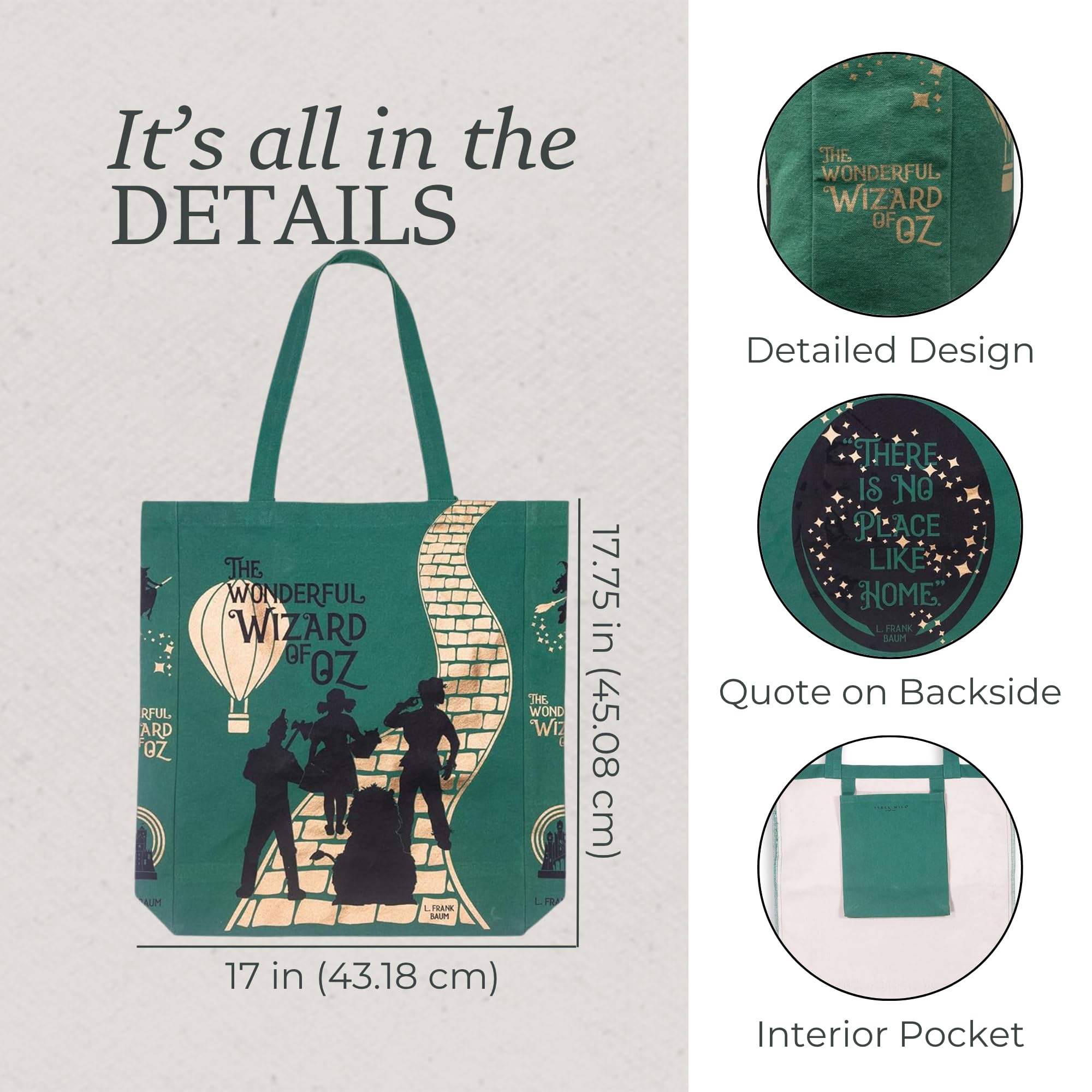 Steel Mill & Co Cute Canvas Tote Bag for Book Lovers, The Wonderful Wizard of Oz Inspired Reusable Bag for Work/Groceries