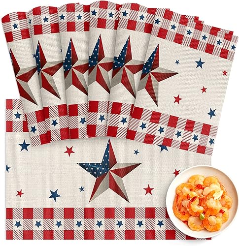 Juego de 6 manteles individuales con diseño de estrella de campo para el 4 de julio, manteles individuales lavables de PVC para cocina, Día de la