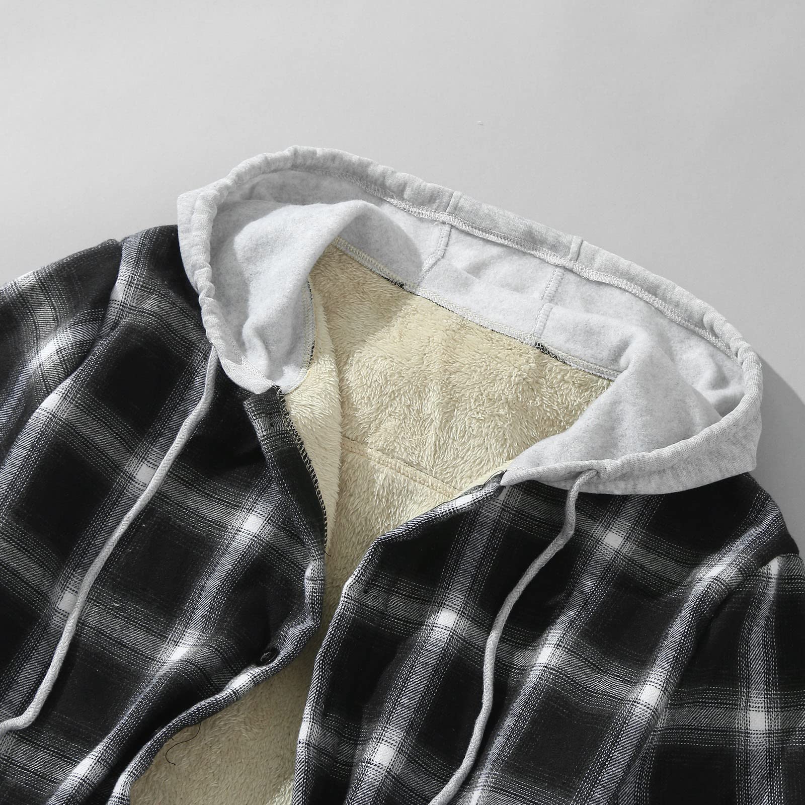 Holzfäller Thermohemd Herren Gefüttert Mit Kapuze Karierte Teddy-Fleece Flanellhemd Langarm Zipper Karierthemd Kapuzenhemd Hemdjacke Holzfällerhemd Thermo Arbeitshemd Sport Jacken Kapuzenpullover