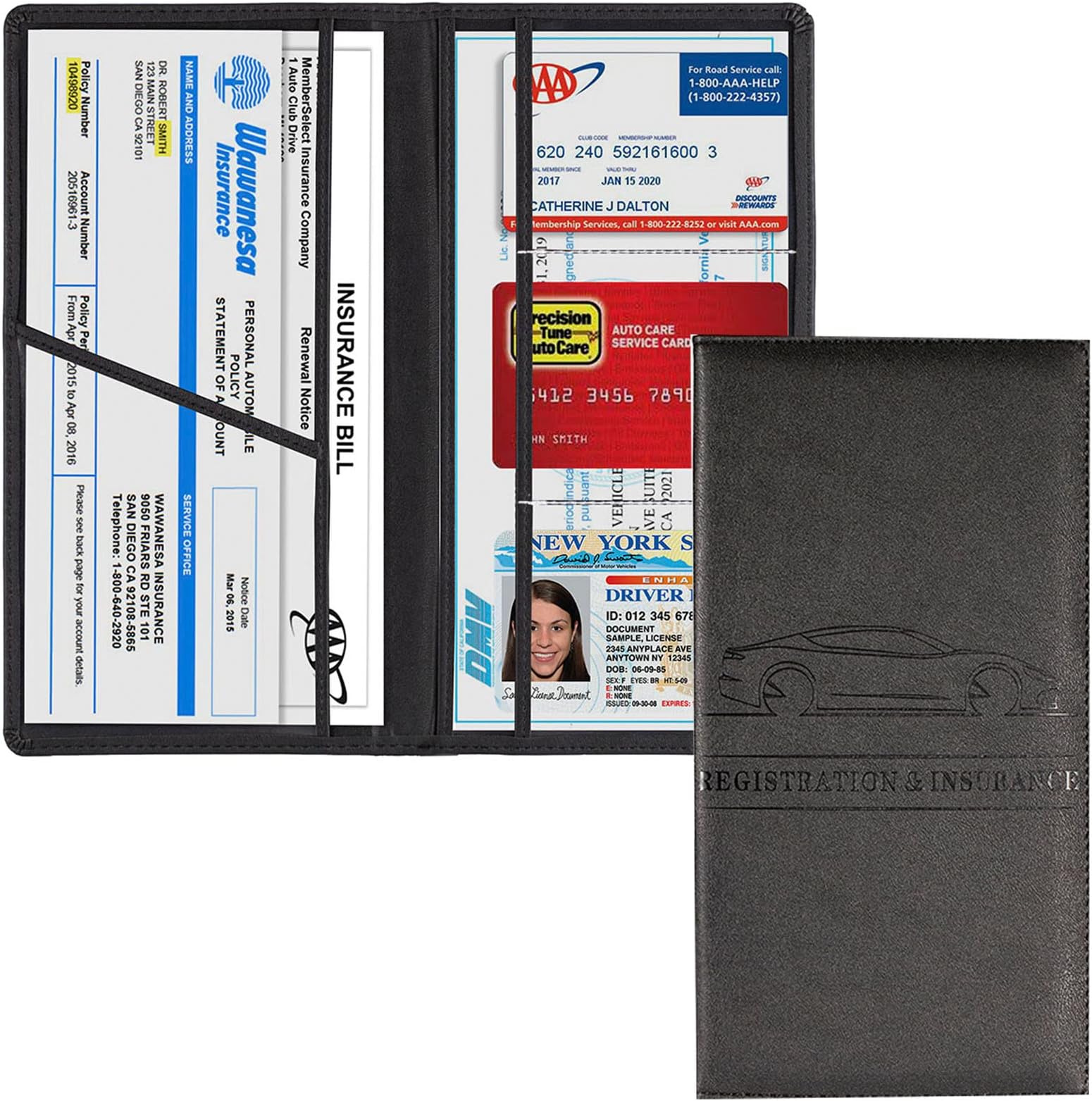 KIFIDAN Car Registration & Insurance Holder, Car ID Holder, Men's Women's Wallet Wallet Business Card Card Holder, Driver's License (Black)