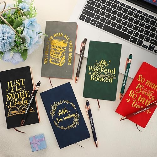 Miniatura 4 de Fulmoon 10 piezas de regalos para amantes de los libros, 5 cuadernos inspiradores, diario con 5 bolígrafos, regalo vintage a granel para amantes de