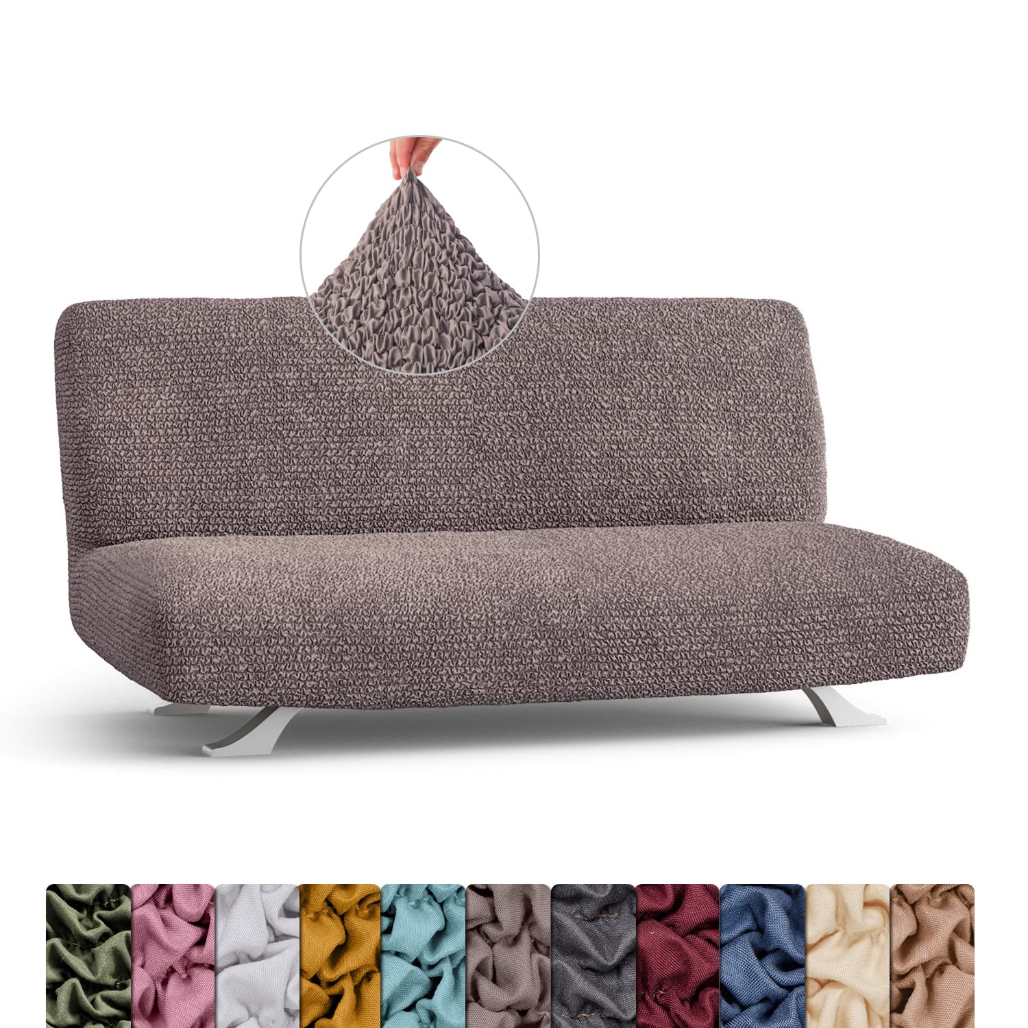 Menotti Armless Sofa Bed Cover 2 3 Seater Slip Cover for Sofa and Armchair Stretch Elastic Fabric Protector - Microfibra - Choco (Armless Sofa Bed)