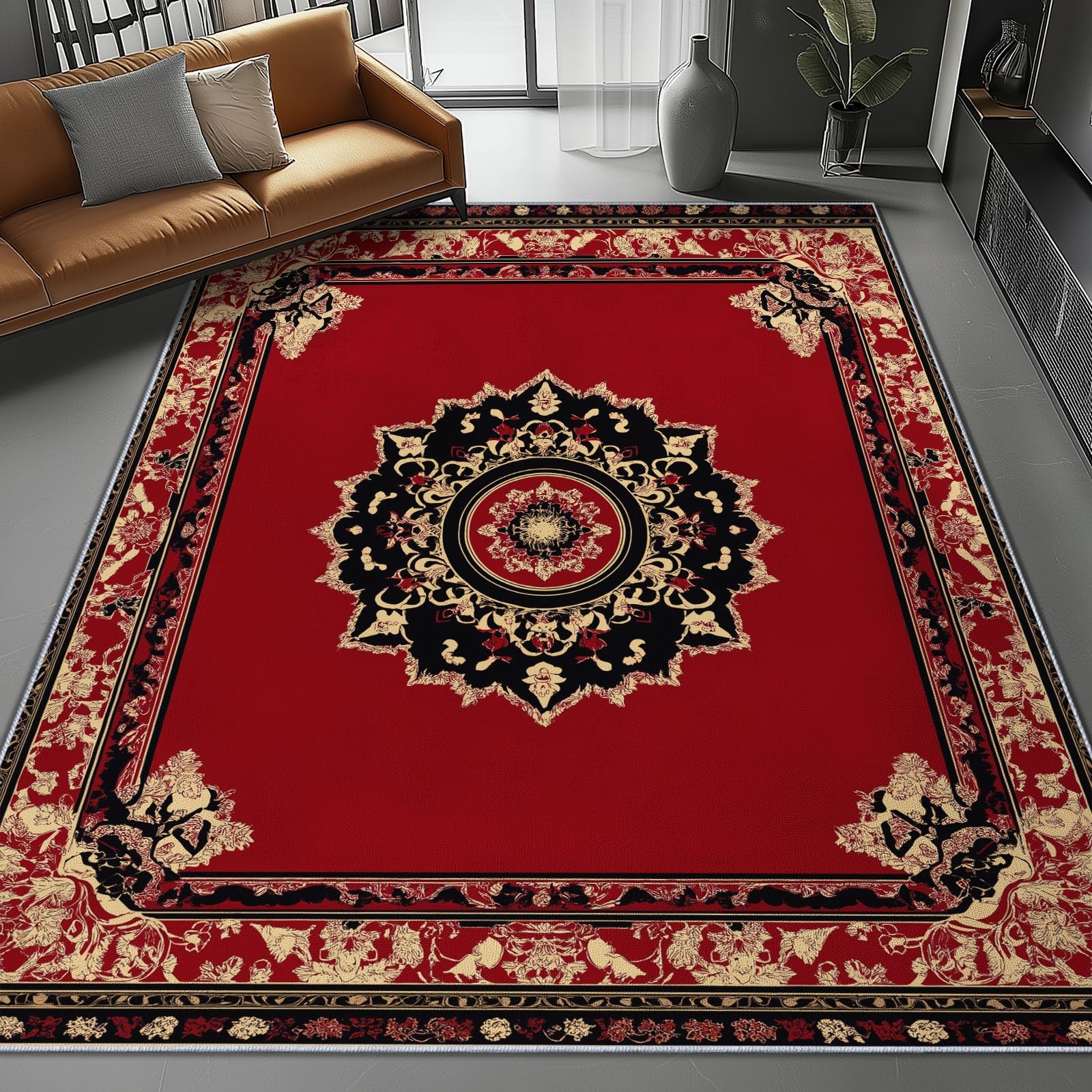 Tapis cuisine cachemire 140x200 oriental rouge antidérapant et lavable