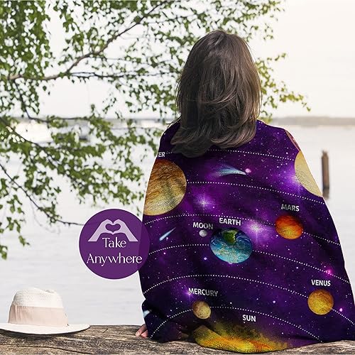 Miniatura 3 de Manta del espacio exterior para niños con colorido sistema solar planetario, bonita manta para niños y niñas, suave y afelpada, aprendizaje temprano