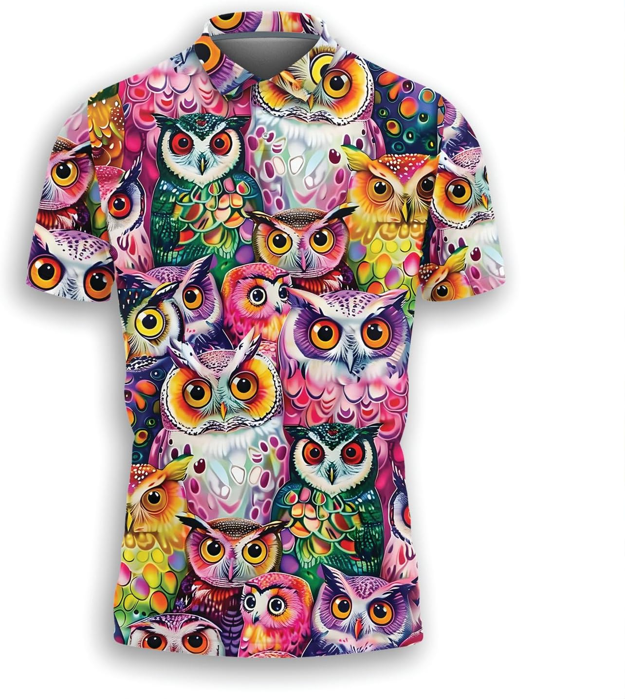 Bird Owl Polo Shirts for Men-Owl Lover Golf Moisture Dry Fit Short Sleeve Shirts S46
