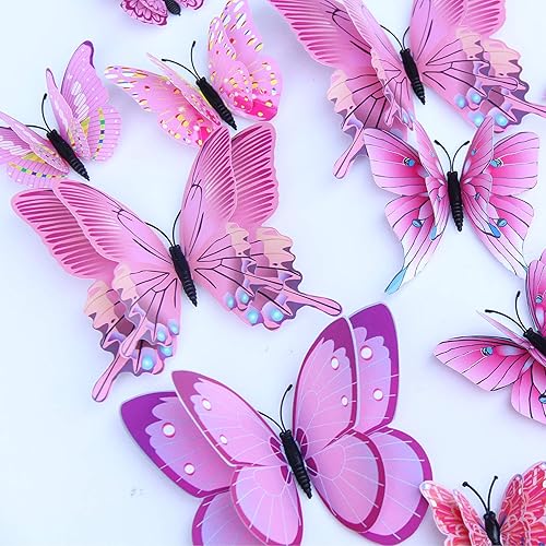 Miniatura 4 de FENELY Estacas de decoración de jardín de mariposas, doble ala impermeable, mariposas rosas 3D, adornos de jardín, decoraciones al aire libre para