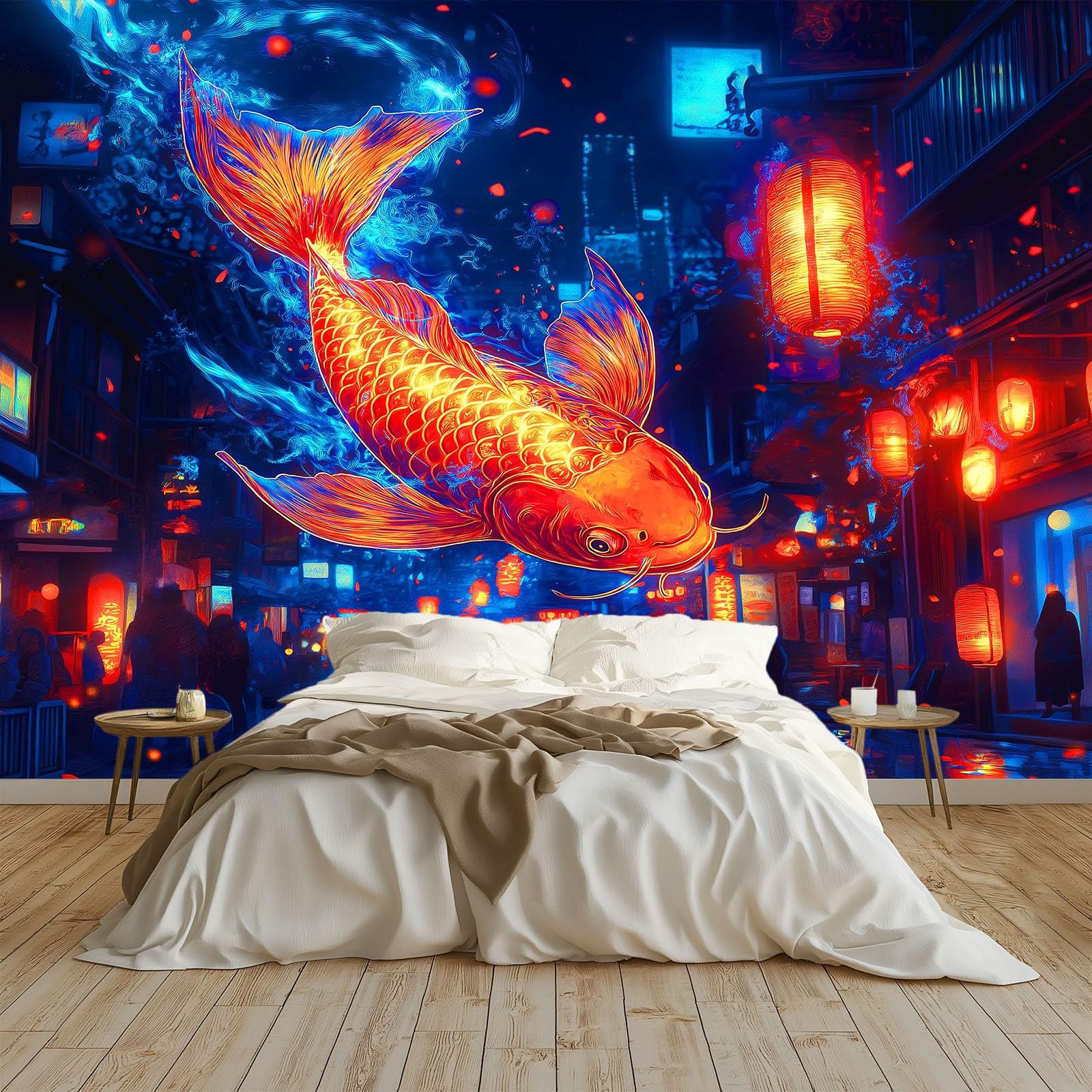 Tapeta mural do salonu miasto scena nocna karp 300 x 210 cm plakat fototapeta fototapeta z włókniny, nowoczesna sypialnia pokój dziecięcy tło dekoracja telewizora