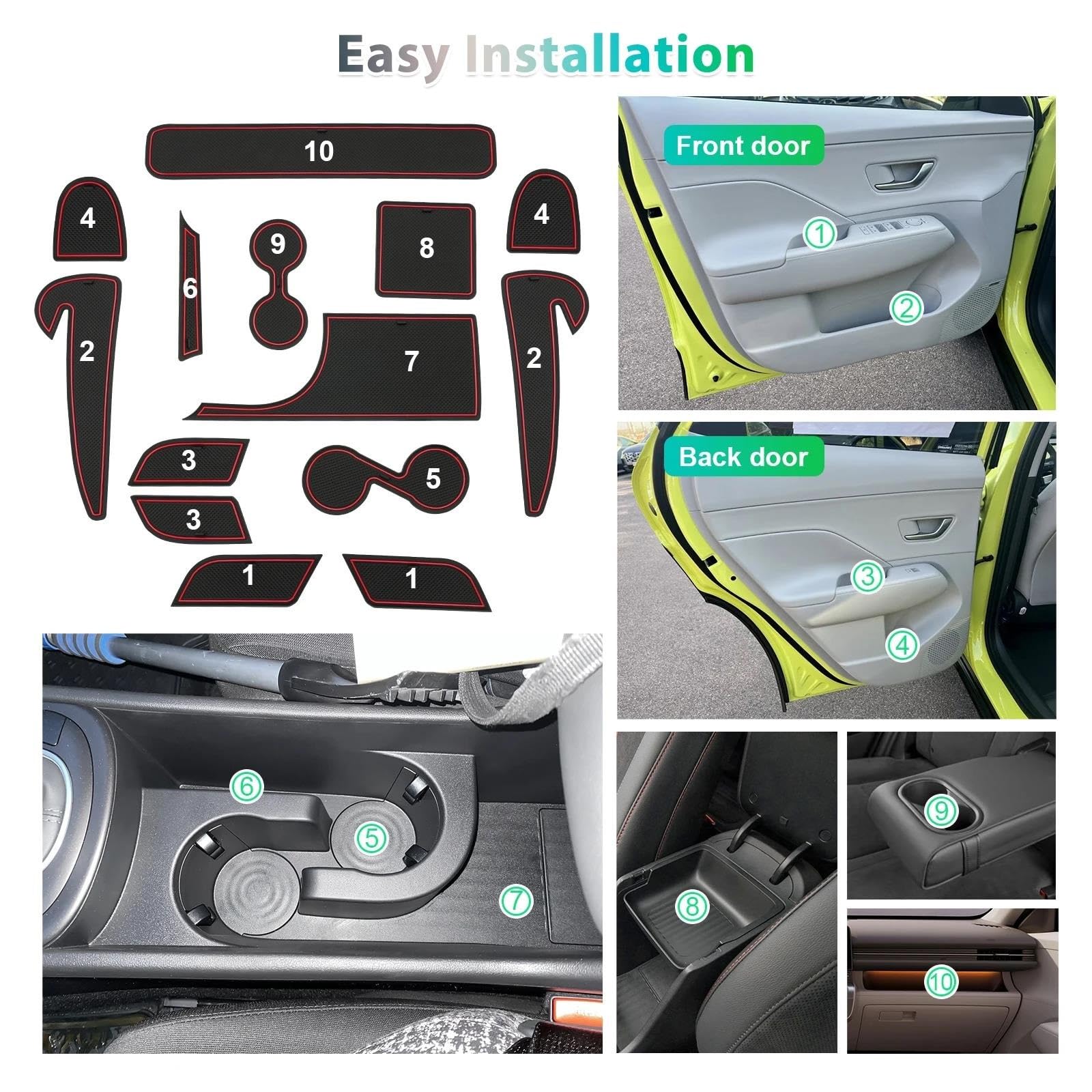 Tappetino Antiscivolo Alfombrilla Ranura Puerta Coche para Hyundai para Kona SX2 para Hybird para PHEV 2024 2025, Alfombrilla Antideslizante Accesorios para Interior De Coche(Rosso)