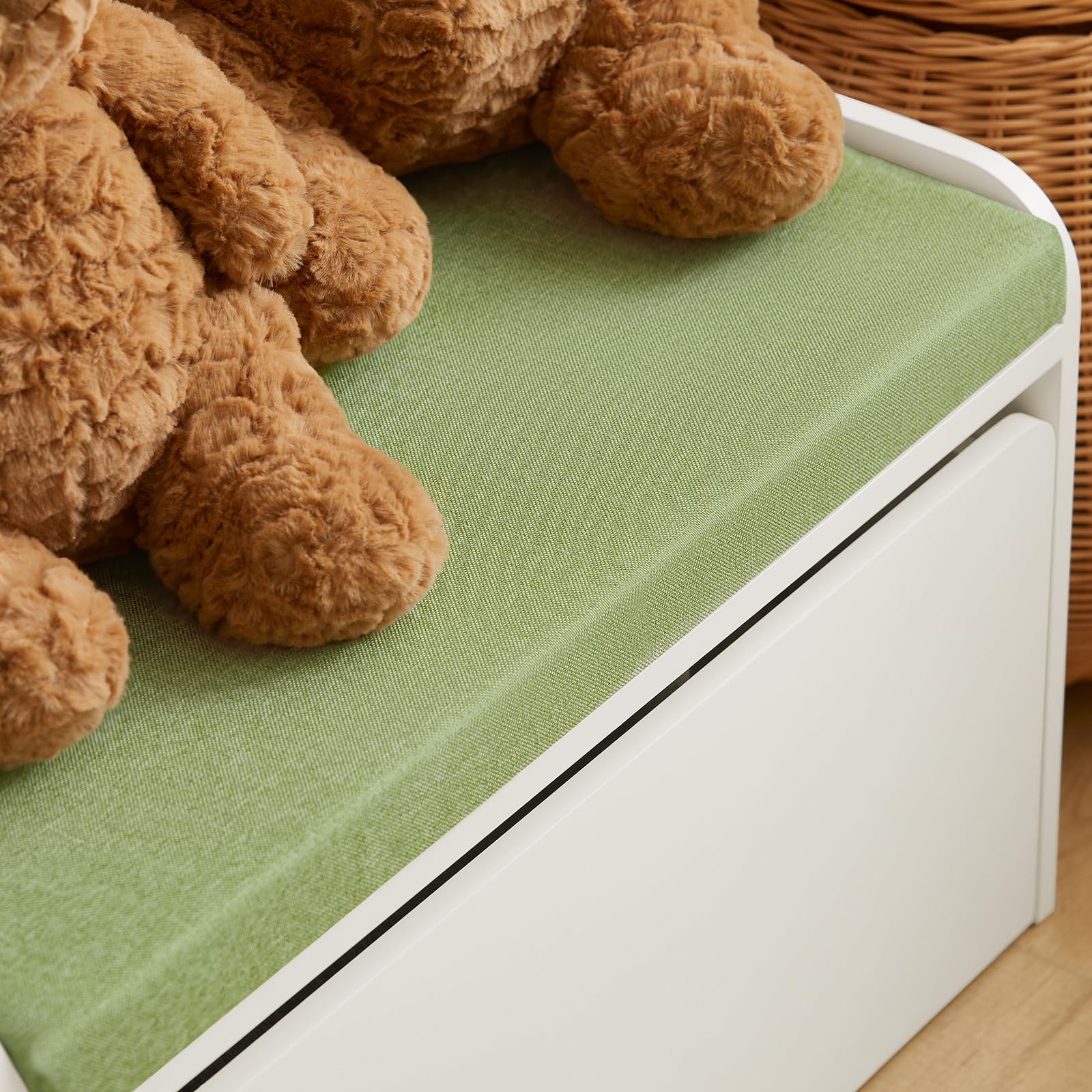 SoBuy Cassapanca portagiochi per bambini Scatola portaoggetti Scarpiera con sedile Bianco 60x34x35cm KMB80-W