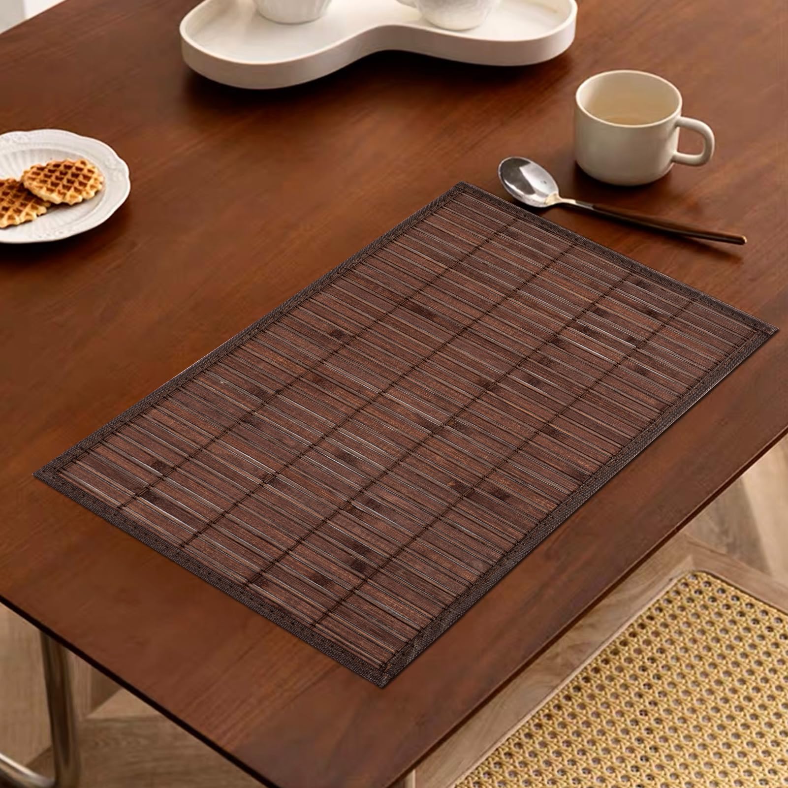 Manteles individuales lavables de bambú, antideslizantes, antimanchas, aislantes del calor, resistentes a la corrosión, juego de 8 manteles individuales para la mesa de cocina (marrón oscuro)