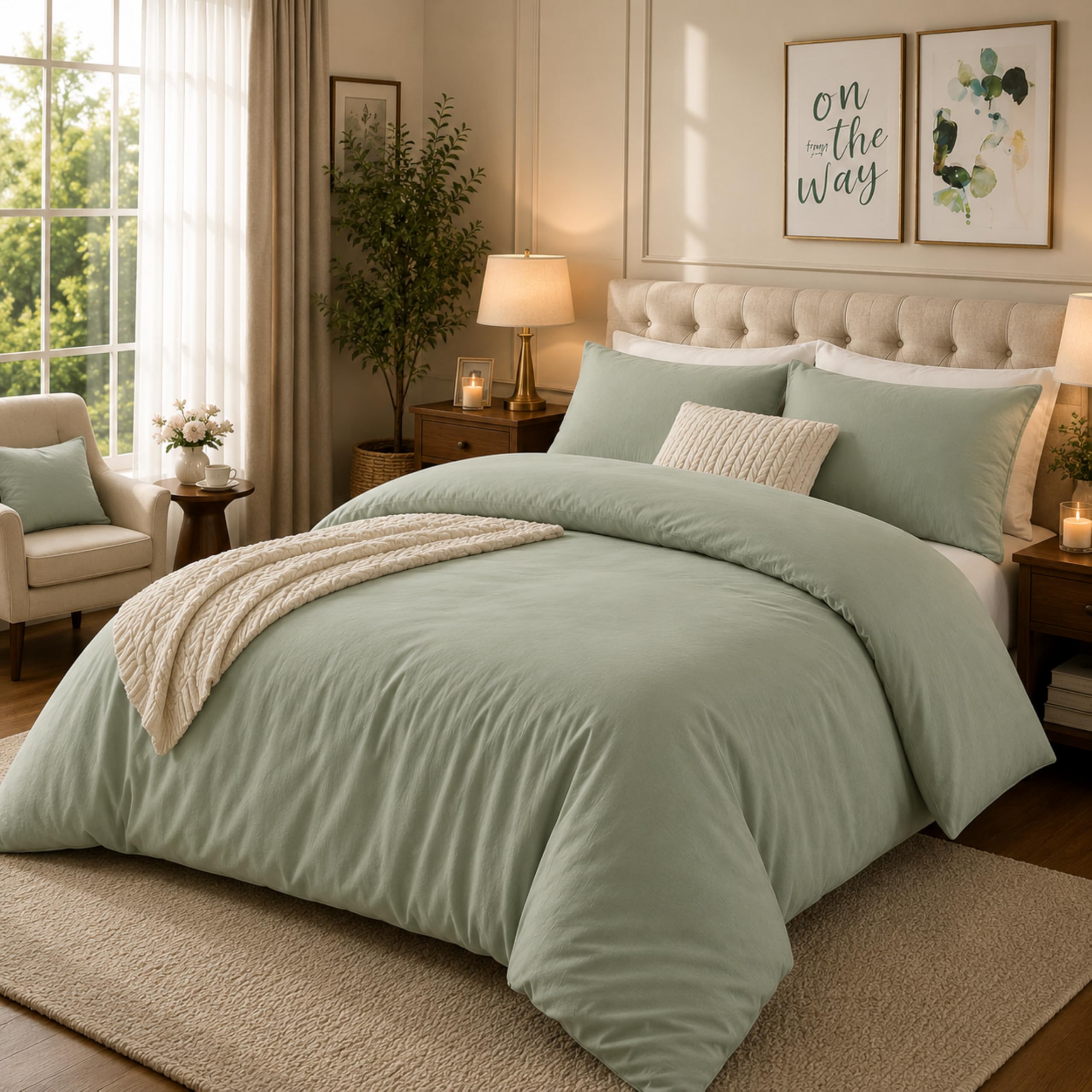 Microfiber Super King Duvet Cover Set 2 Pillowcases (220x260)cm Sage Green