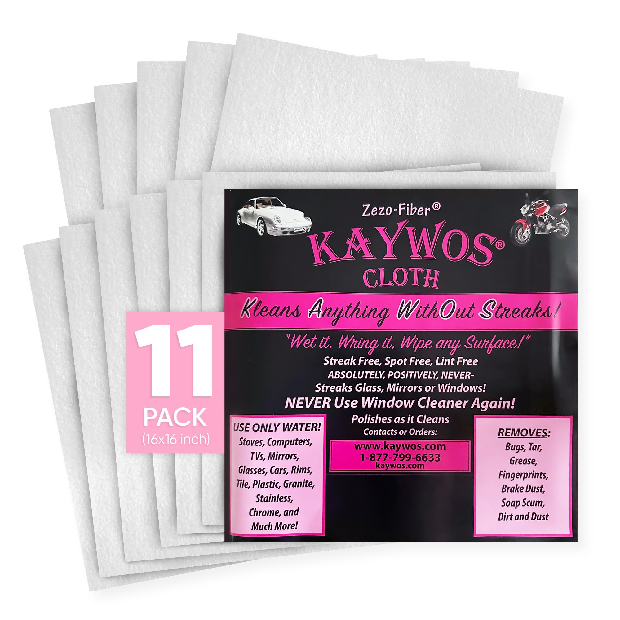 Kaywos Zezo-Fiber Microfiber Cleaning Cloths - Highly Absorbent Premium Towels for Cars, Kitchen, Glass, and Automotive Surfaces Soft Lint-Free Reusable Multipurpose Cleaning Rags,11 Pack