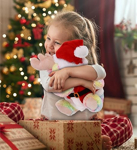 Miniatura 6 de DolliBu Juguete de peluche de alce arcoíris de Papá Noel, súper suave, vestido con traje de Papá Noel rojo, lindo regalo de alce, vacaciones