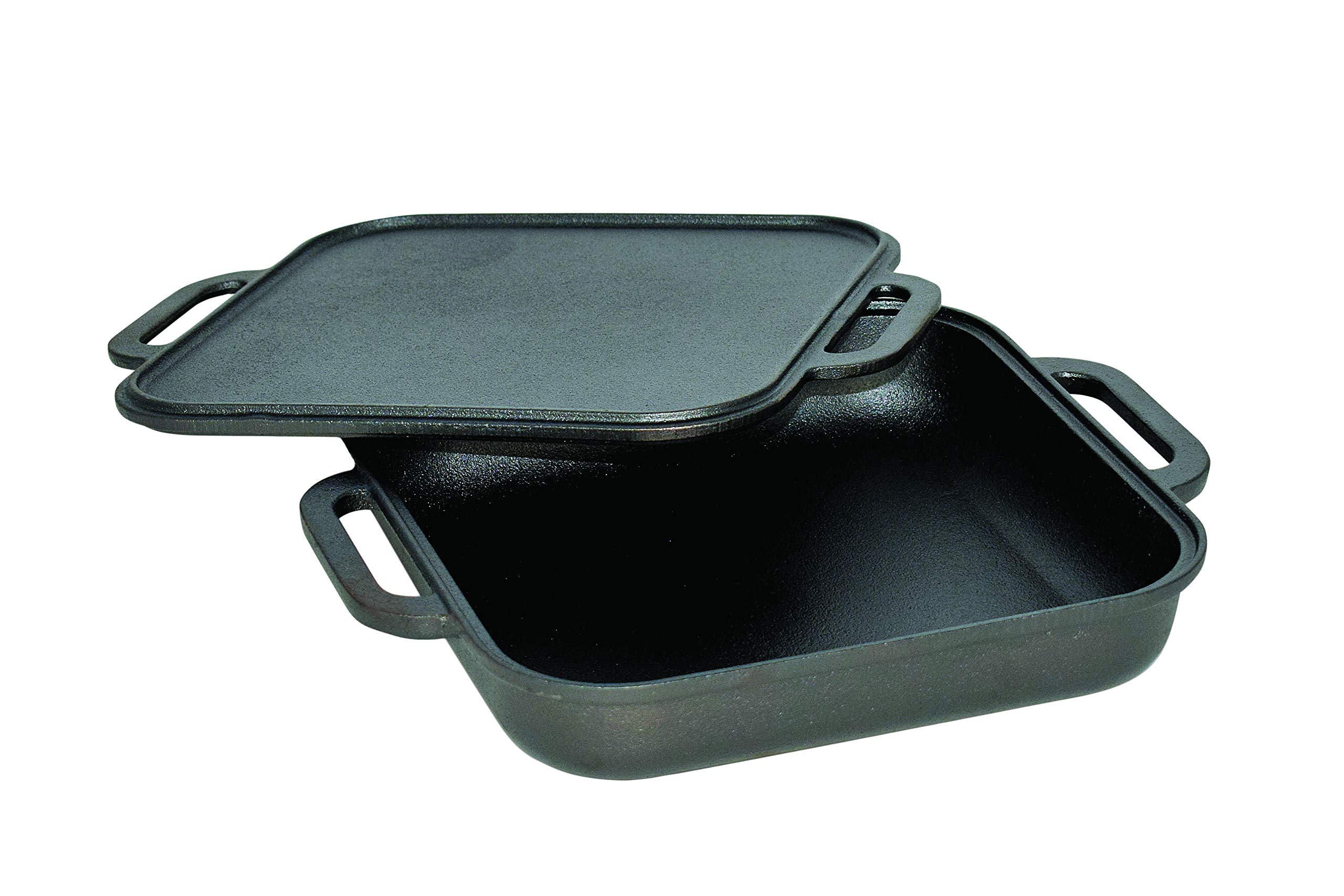 Jim Beam3-in-1 Cast Iron Skillet with Double Sided Griddle, 3, Black