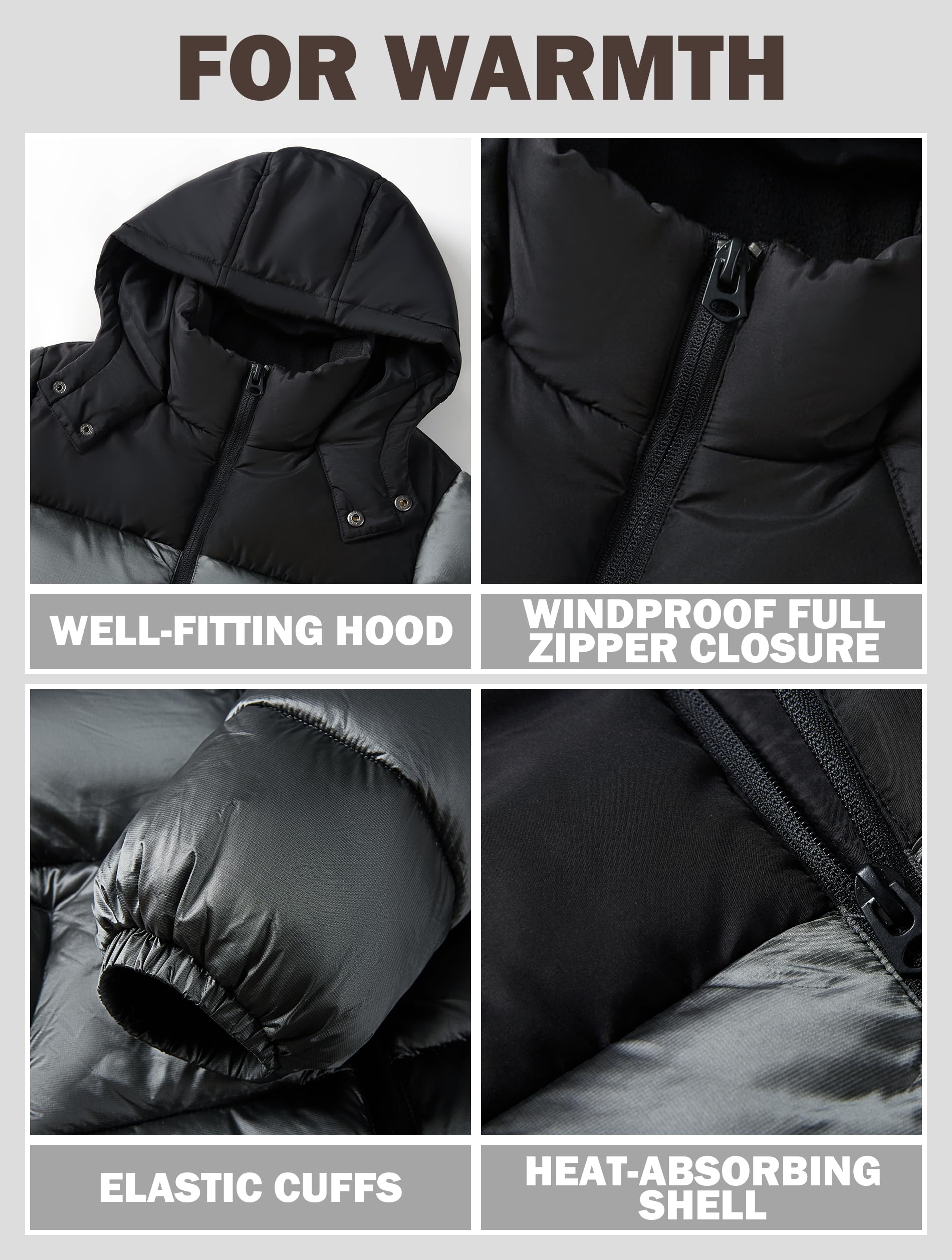 SOLOCOTE Jungen Wintermantel Schwer Wasserabweisend Kapuzen Steppjacke Dick Glänzende Oberbekleidung Kinder Winterjacke