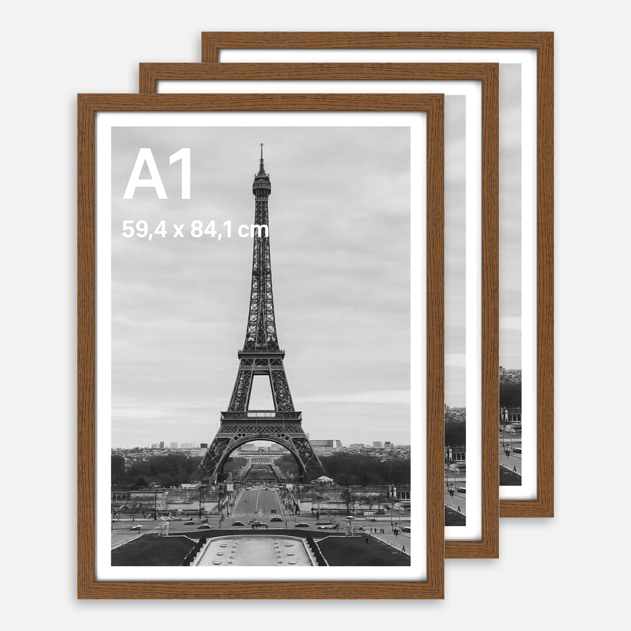 Stunning Large A1 Photo Poster Certificate Frame (59.4 x 84.1 cm) with Backboard and Styrene Included for Portrait and Landscape Display Wall Hanging - Dark Oak, A1 3Pack — image 1