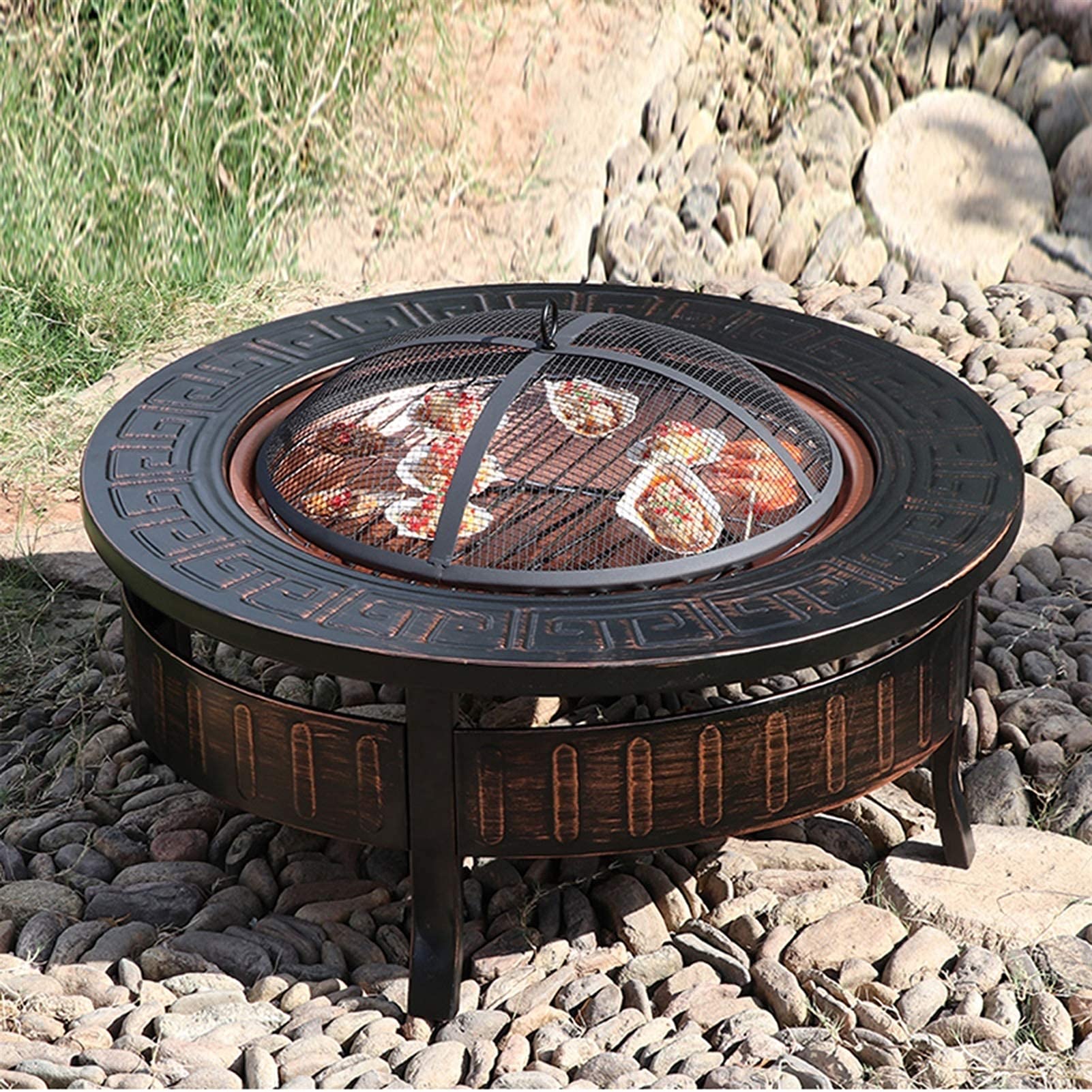 Growgoes Braciere da esterno a legna da 50,8 cm, con raccoglitore per il fuoco, facile da trasportare, in lega di acciaio, per esterni, patio, cortile, portico, terrazza, barbecue