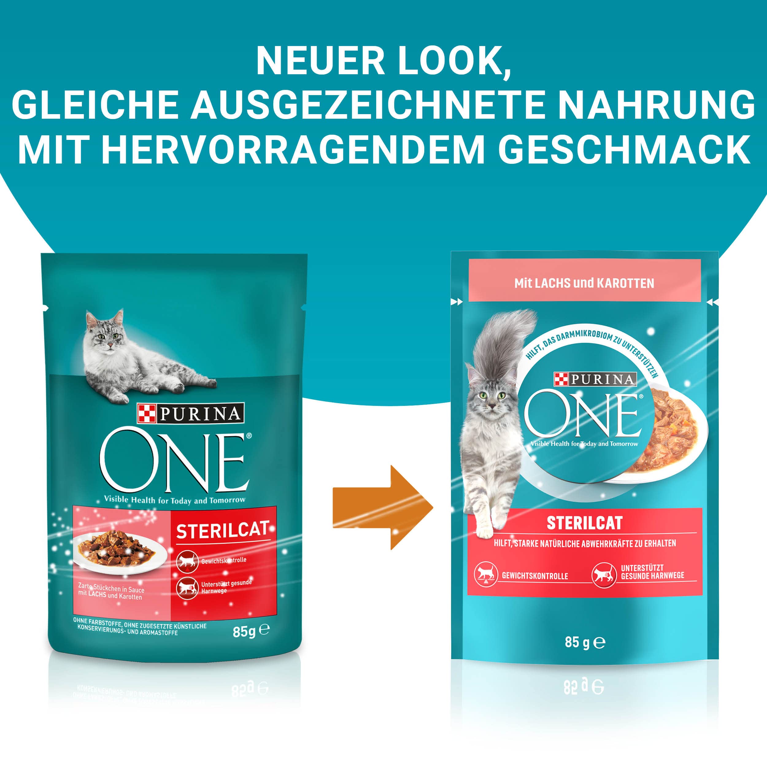 PURINA ONE STERILCAT Katzenfutter nass, zarte Stückchen in Sauce für sterilisierte Katzen, mit Lachs, 26er Pack (26 x 85g)