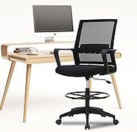 Vista 3 de PayLessHere Silla de dibujo para computadora, silla de escritorio alta con soporte lumbar, anillo de pie ajustable para silla de escritorio Negro