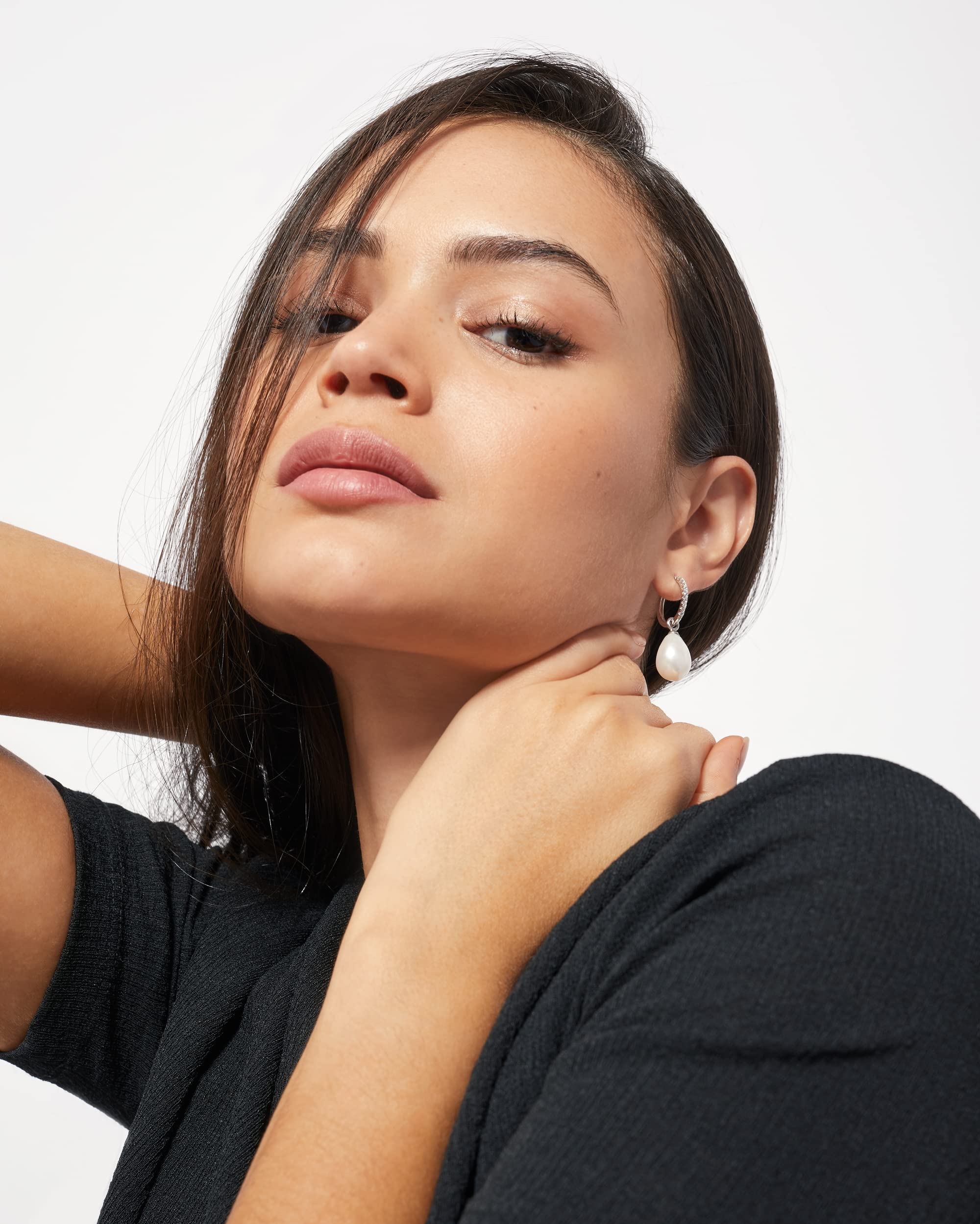 Creolen für Damen, 16 mm, mit austauschbarem Süßwasser-Zuchtperlen-Charm und Zirkonia Secret & You – Vermeil-Gold oder 925er Sterlingsilber