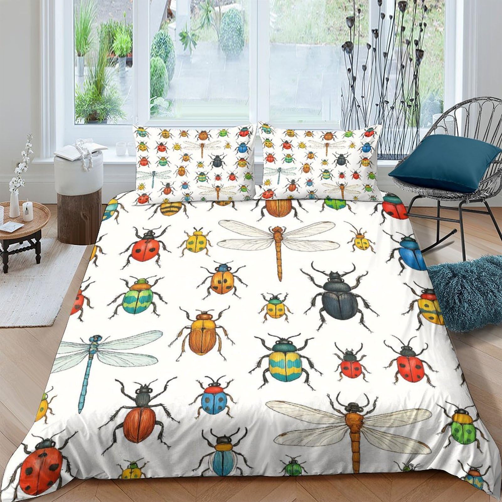 Ctjqhvkz Style-10 3D Printed Insect Pattern Fitted Sheet Microfiber Soft Bed Cover Colorful Beetle Bug Design For Bedroom Guest Room Single（135X200cm）