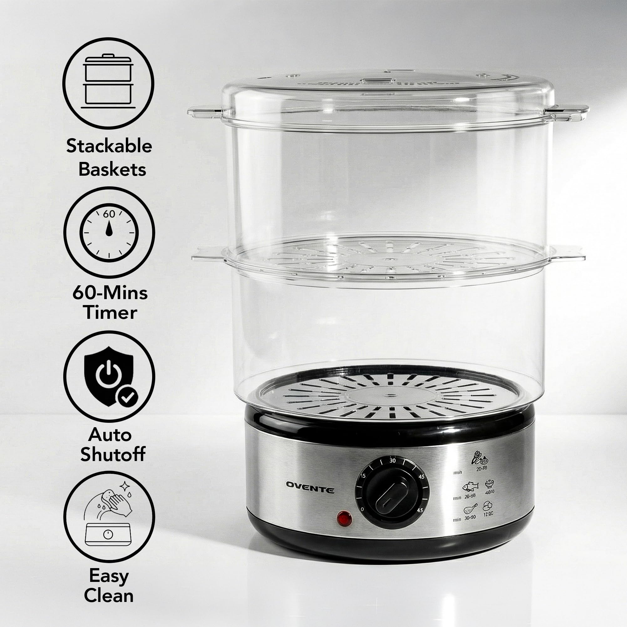 Ovente Electric Food Steamer - 5 Quart, Silver -3