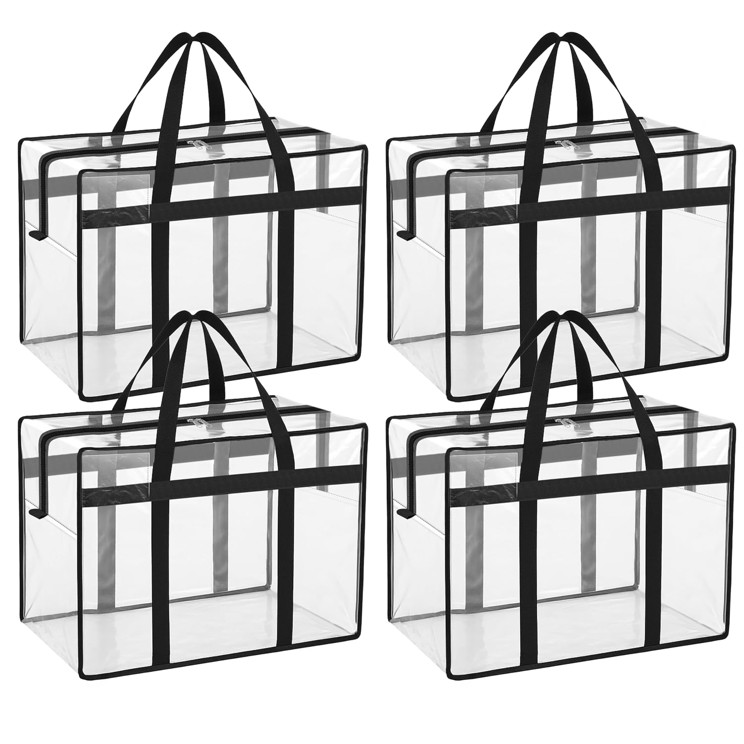 Storite 4 Pack 70 L Moisture Proof Transparent Underbed Storage Bag/Clothing Storage Organiser/Toy Storage/Blankets Storage Bag with Zipper and Strong Handle (Transparent,54x33x40 cm) discount deal